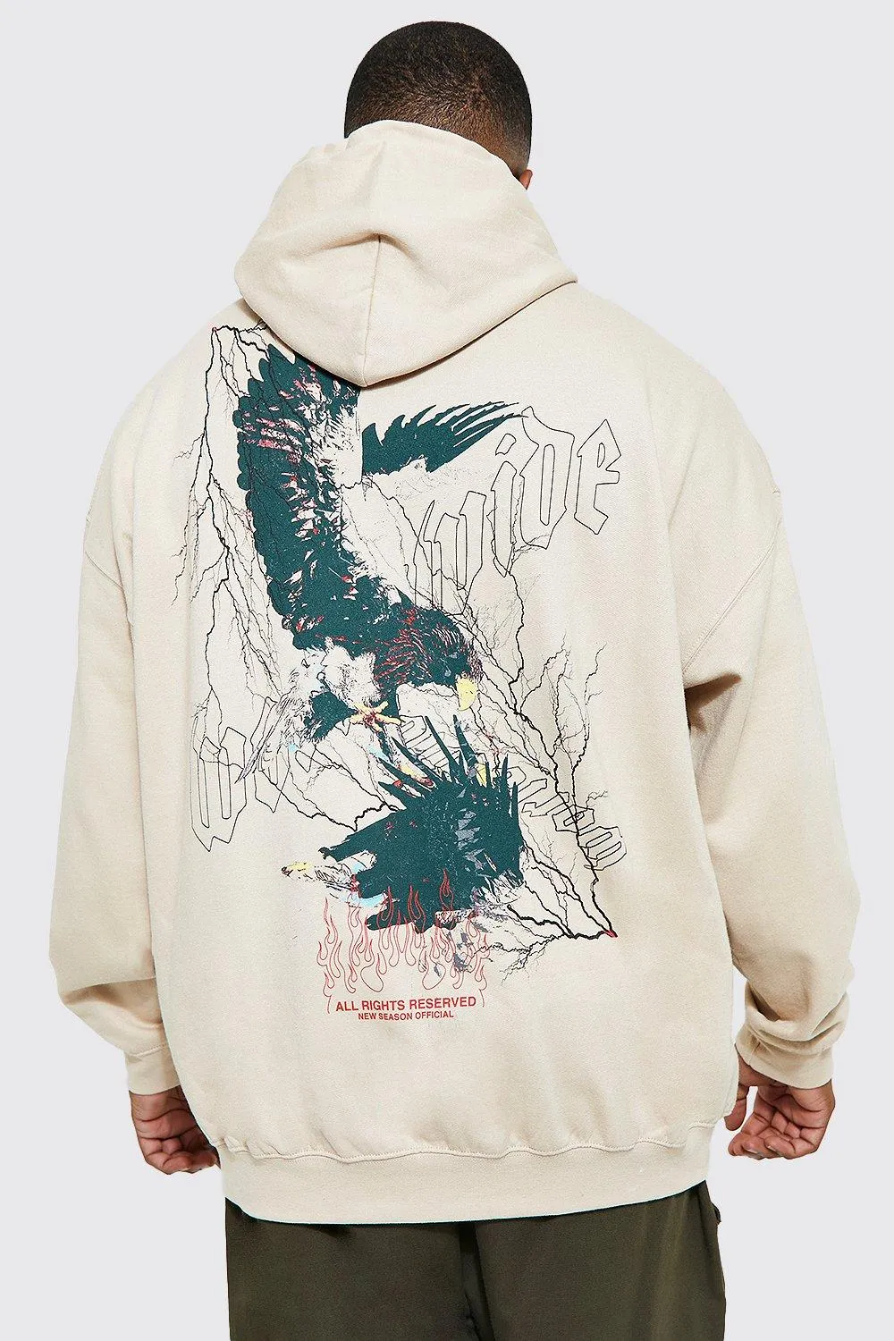 Plus Worldwide Eagle Back Print Hoodie