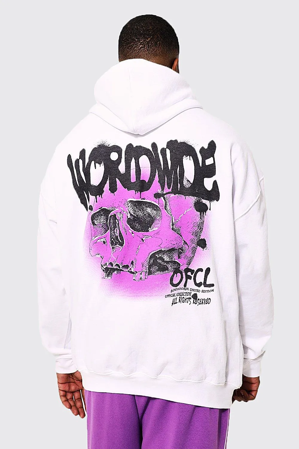 Plus Worldwide Purple Skull Back Print Hoodie