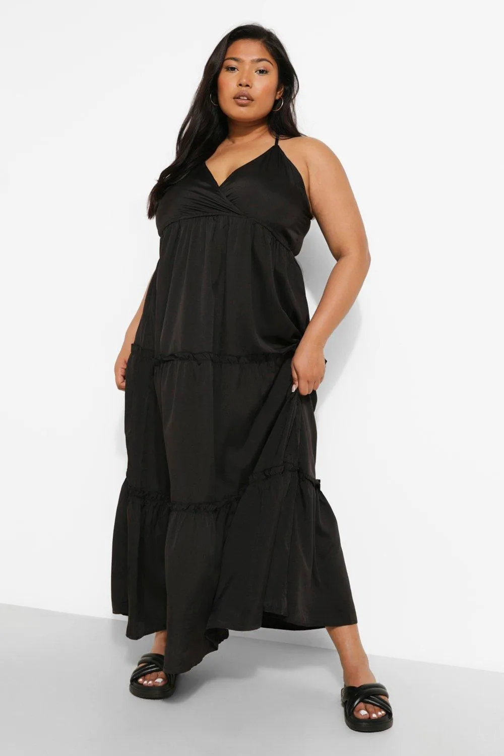 Plus Woven Wrap Tiered Maxi Dress