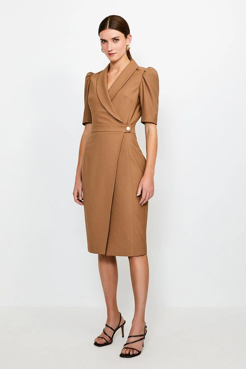 Polished Stretch Wool Blend Tailored Wrap Dress | Karen Millen