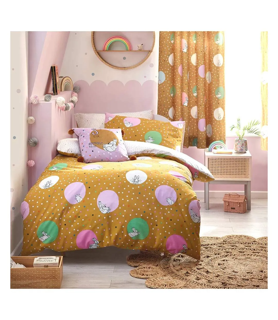 Polka dot fitted bed sheet ochre Peter Rabbit