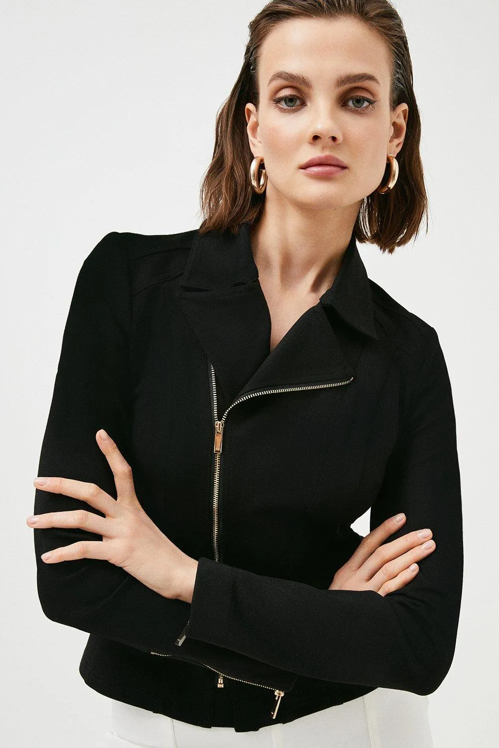 Ponte Zip Through Collared Jersey Jacket | Karen Millen