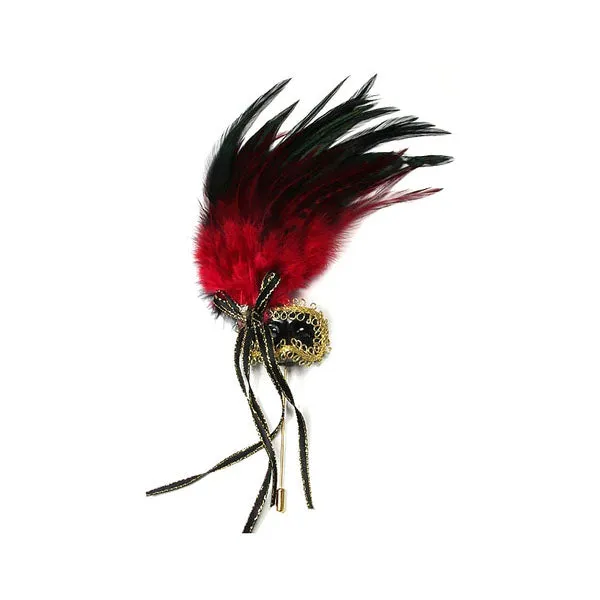 Porcelain Mask with Feathers Hat Pin