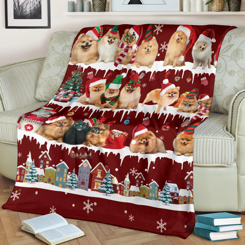 Premium Blanket Pomeranian Snow Christmas Blanket