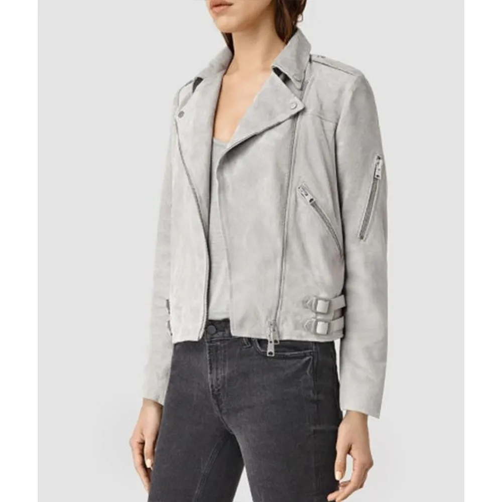 Pretty Little Liars S07 Lucy Hale Light Gray Suede Jacket