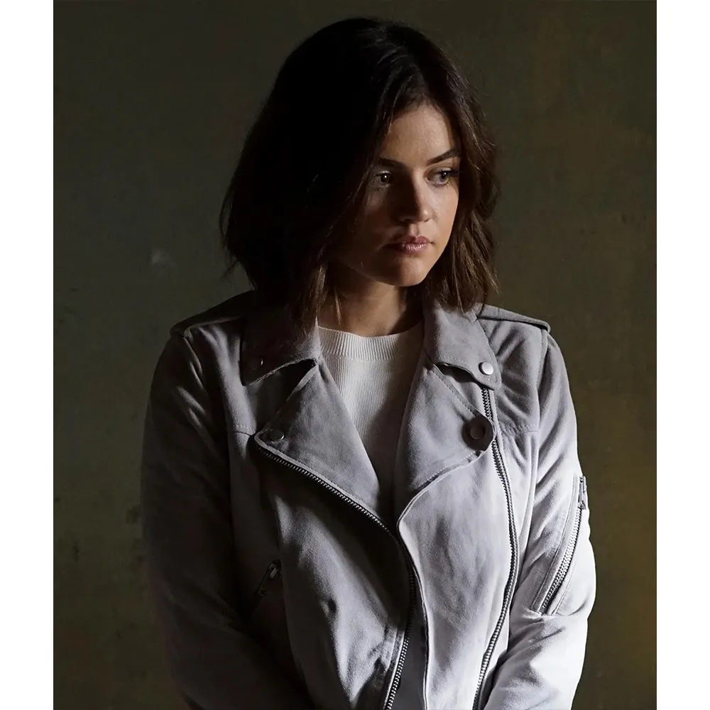 Pretty Little Liars S07 Lucy Hale Light Gray Suede Jacket