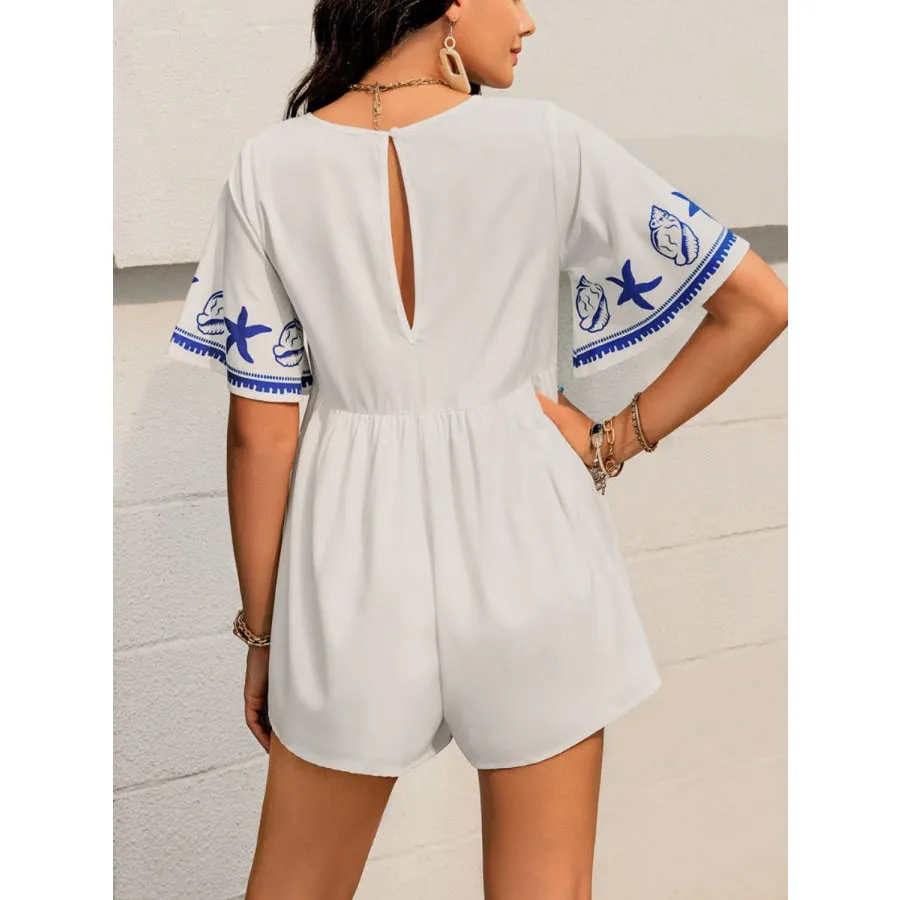 Printed V-Neck Half Sleeve Romper