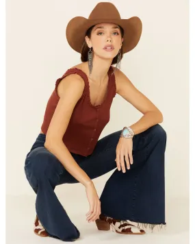 Product Name:  Eyeshadow Women's Ribbed Button Down Crop Tank Top