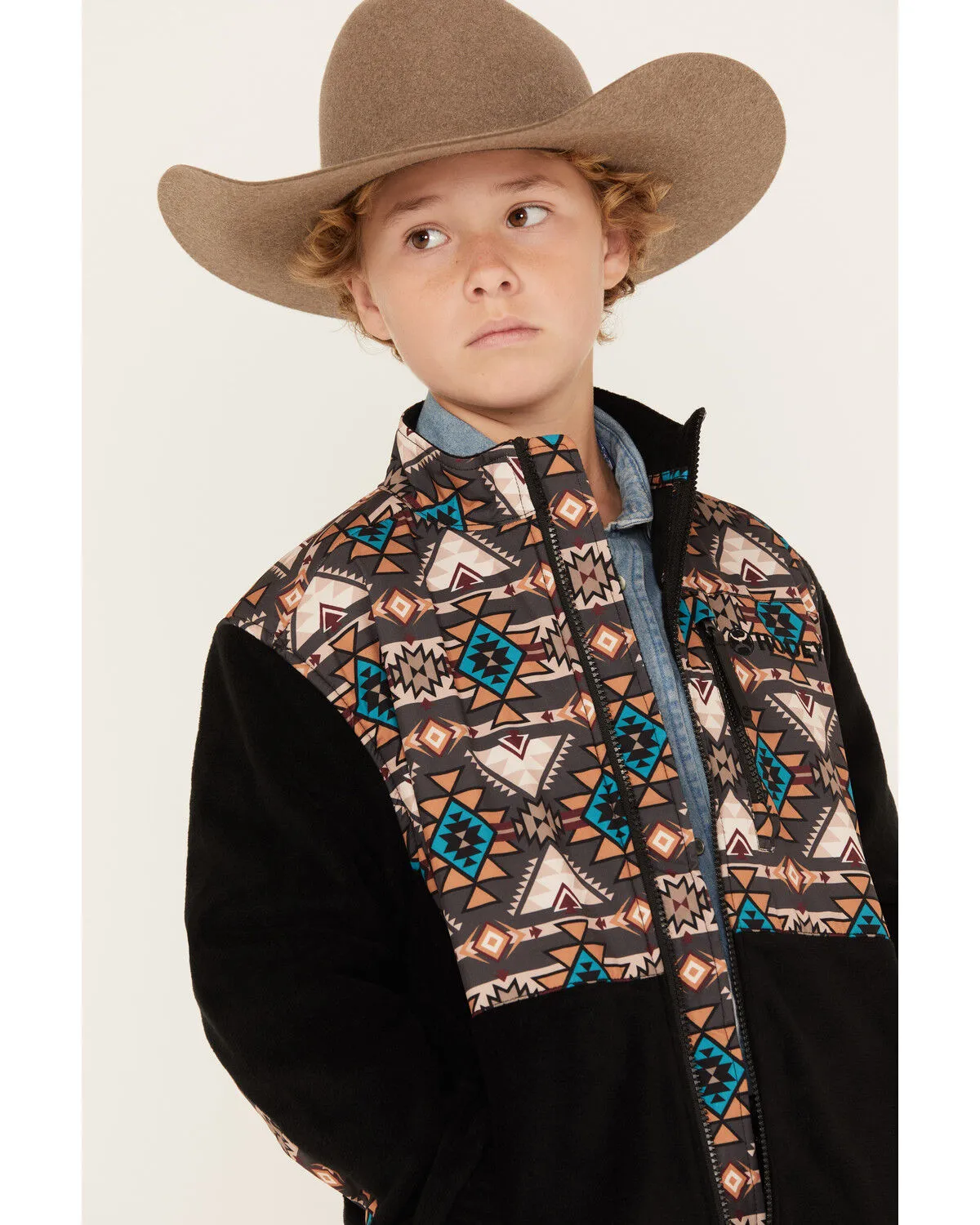 Product Name:  Hooey Boys' Southwestern Print Color Block Zip Softshell Jacket