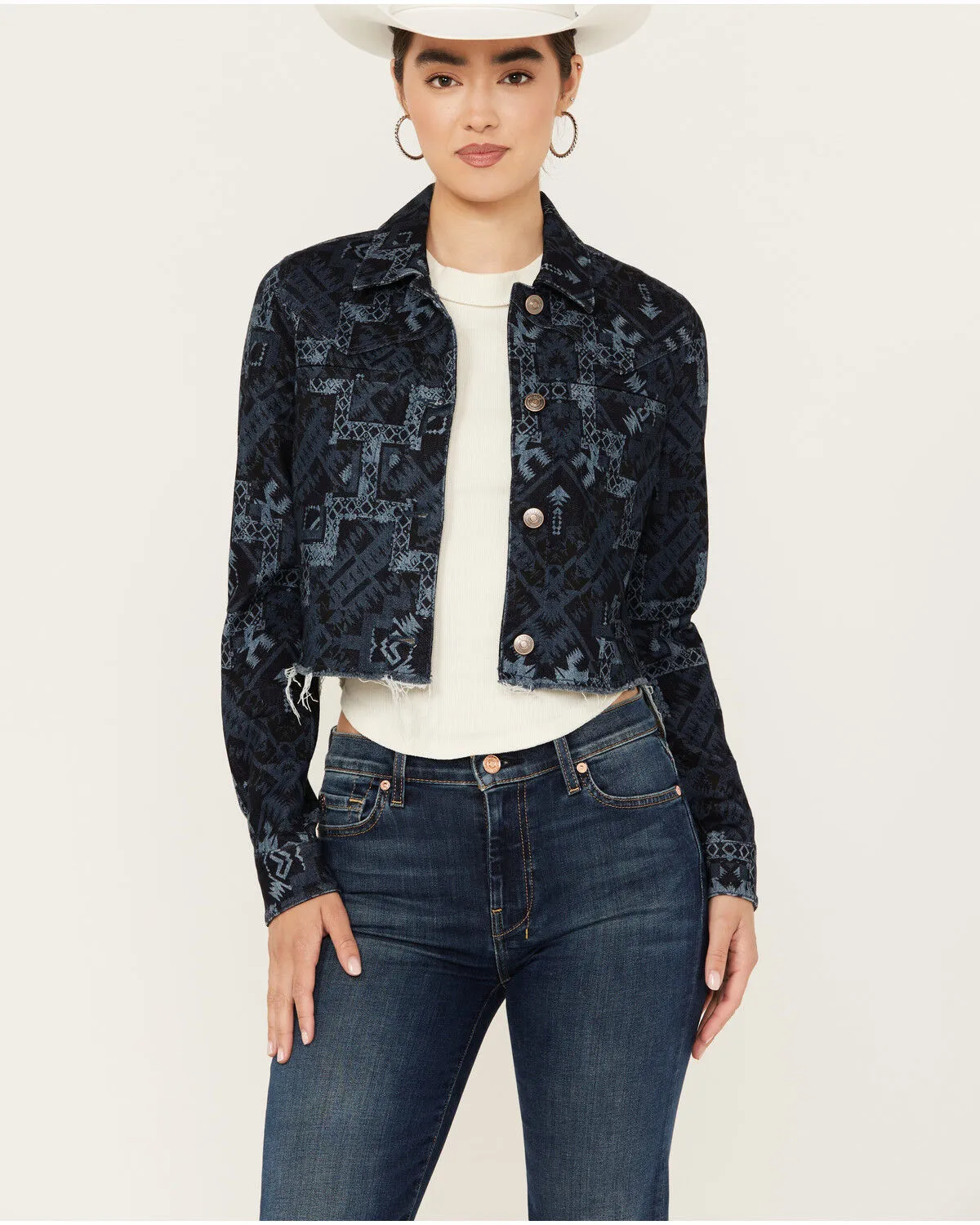 Product Name:  Shyanne Women's Printed Cropped Frayed Jacket