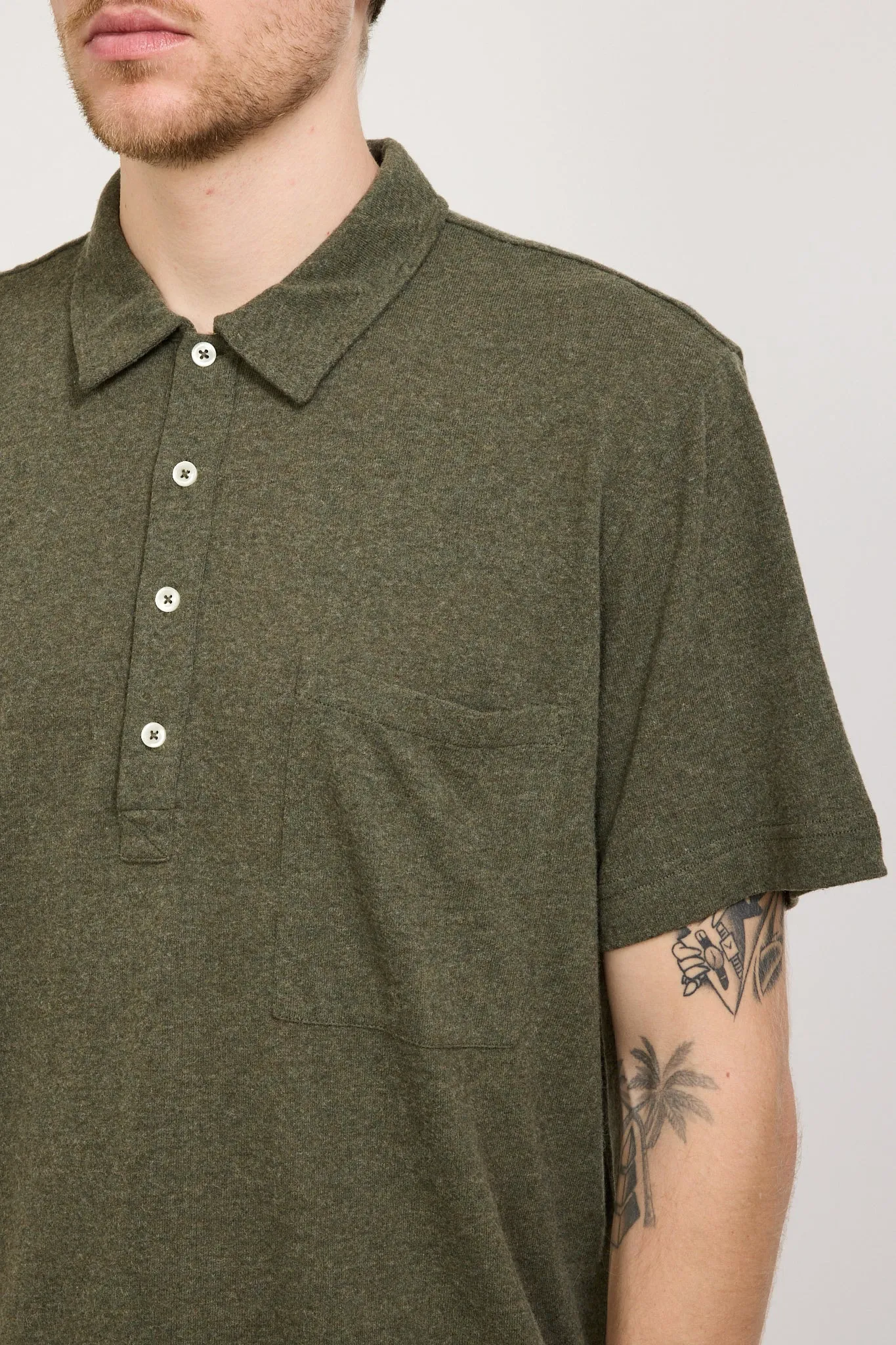 Pullover SS Shirt Olive Recycled Wool Mix