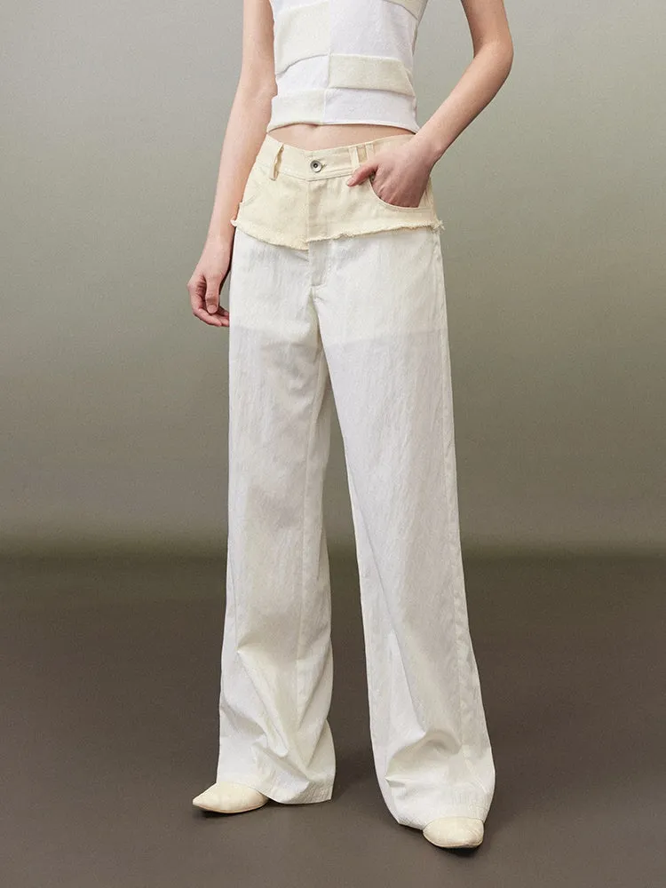 Raw Edge Straight Casual Wide Leg Pants