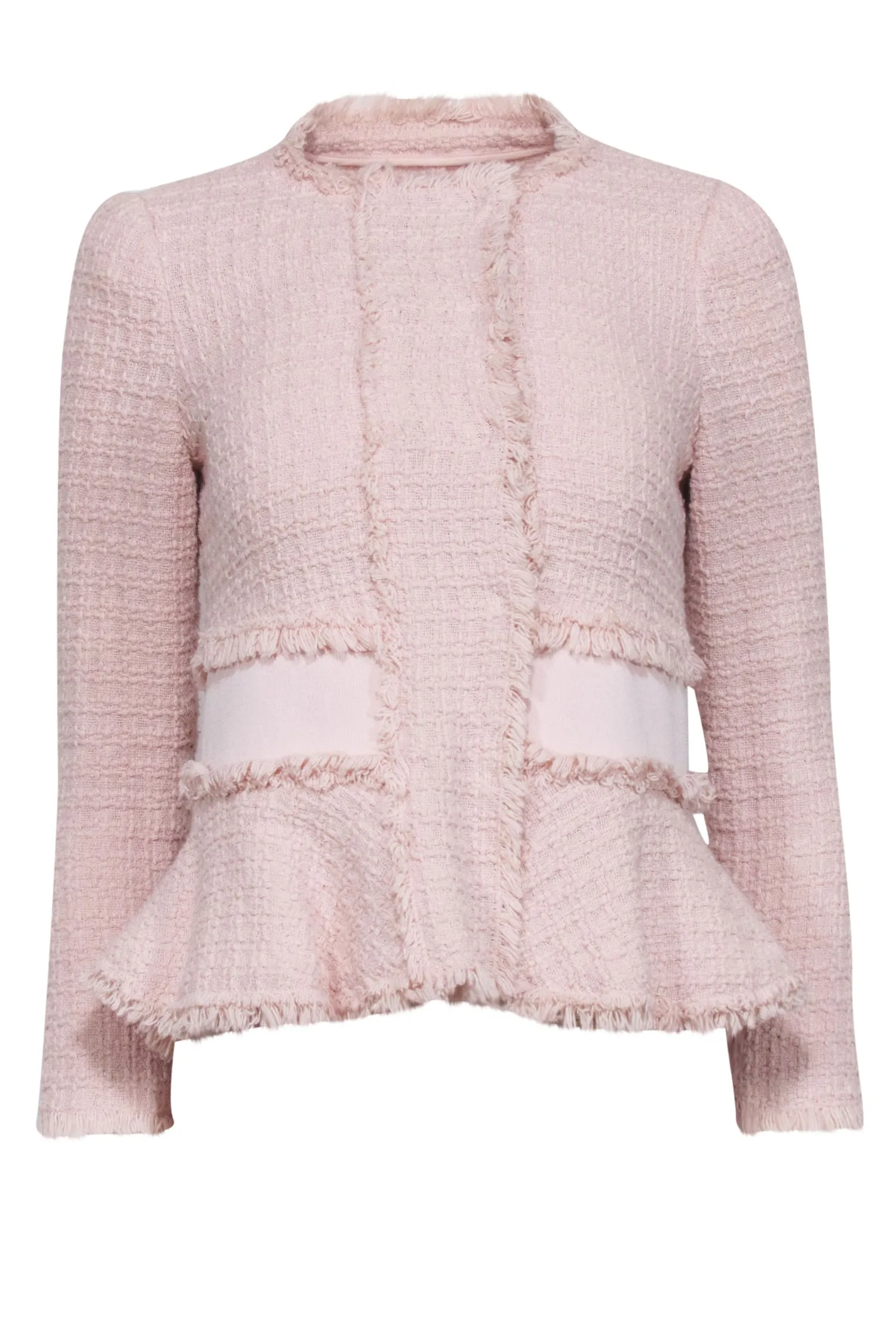 Rebecca Taylor - Light Pink Tweed Peplum Jacket w/ Fringe Trim Sz 2
