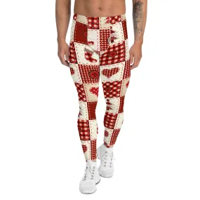 Red Christmas Patchwork Men's Leggings