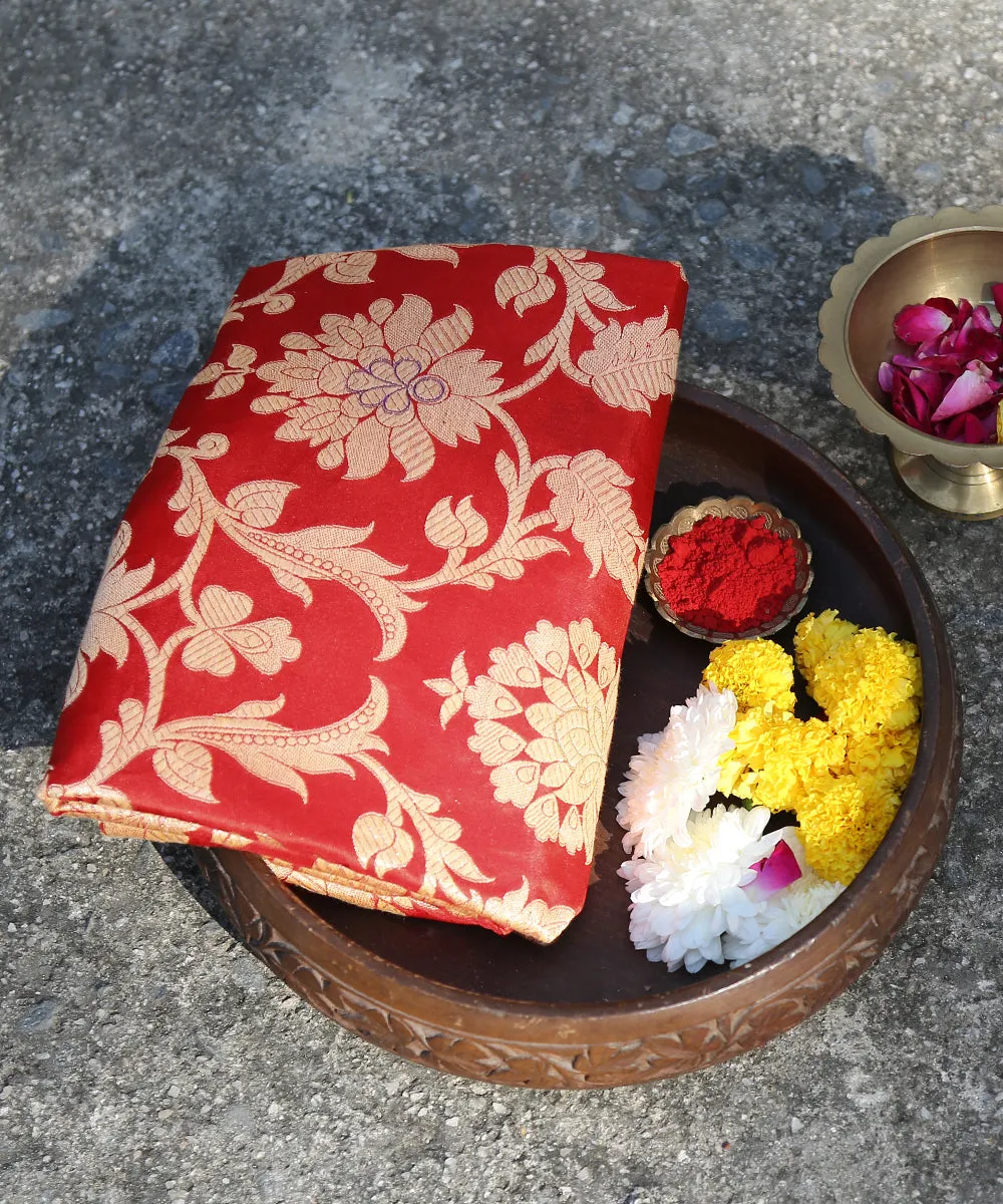 Red Handloom Pure Katan Silk Banarasi Dupatta With Red Meenakari