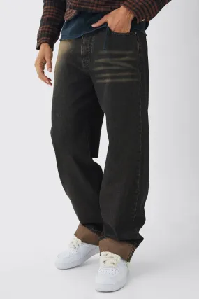 Relaxed Brown Spray Wash Turn Up Hem Jeans