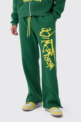 Relaxed Fit Split Hem Spray Graffiti Print Joggers