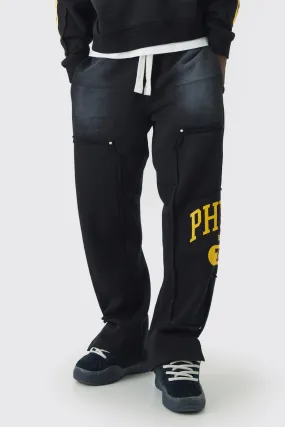 Relaxed Graphic Carpenter Split Hem Brushback Joggers