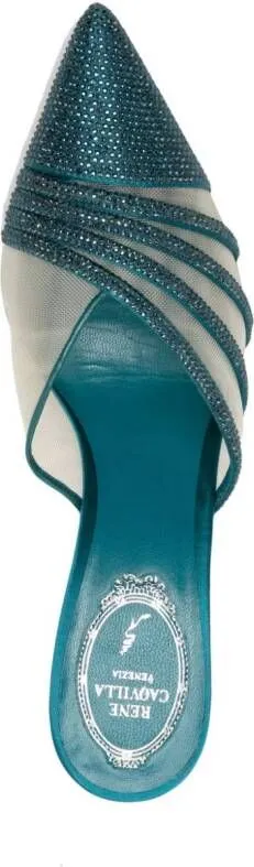 René Caovilla Bridal 85mm crystal-embellished mules Blue