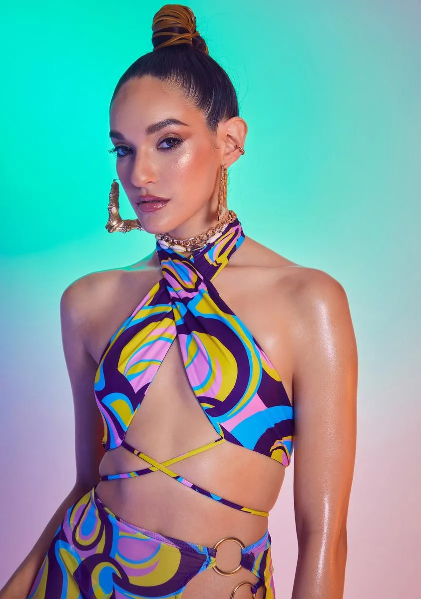 Retro Floral Print Multi Way Bikini Top-