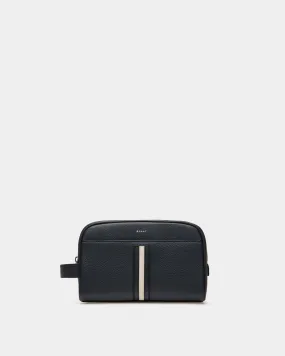 Ribbon Toiletry Bag In Blue Leather