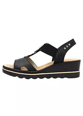 Rieker 67498 Ladies Black Elasticated Sandals | Kaleidoscope