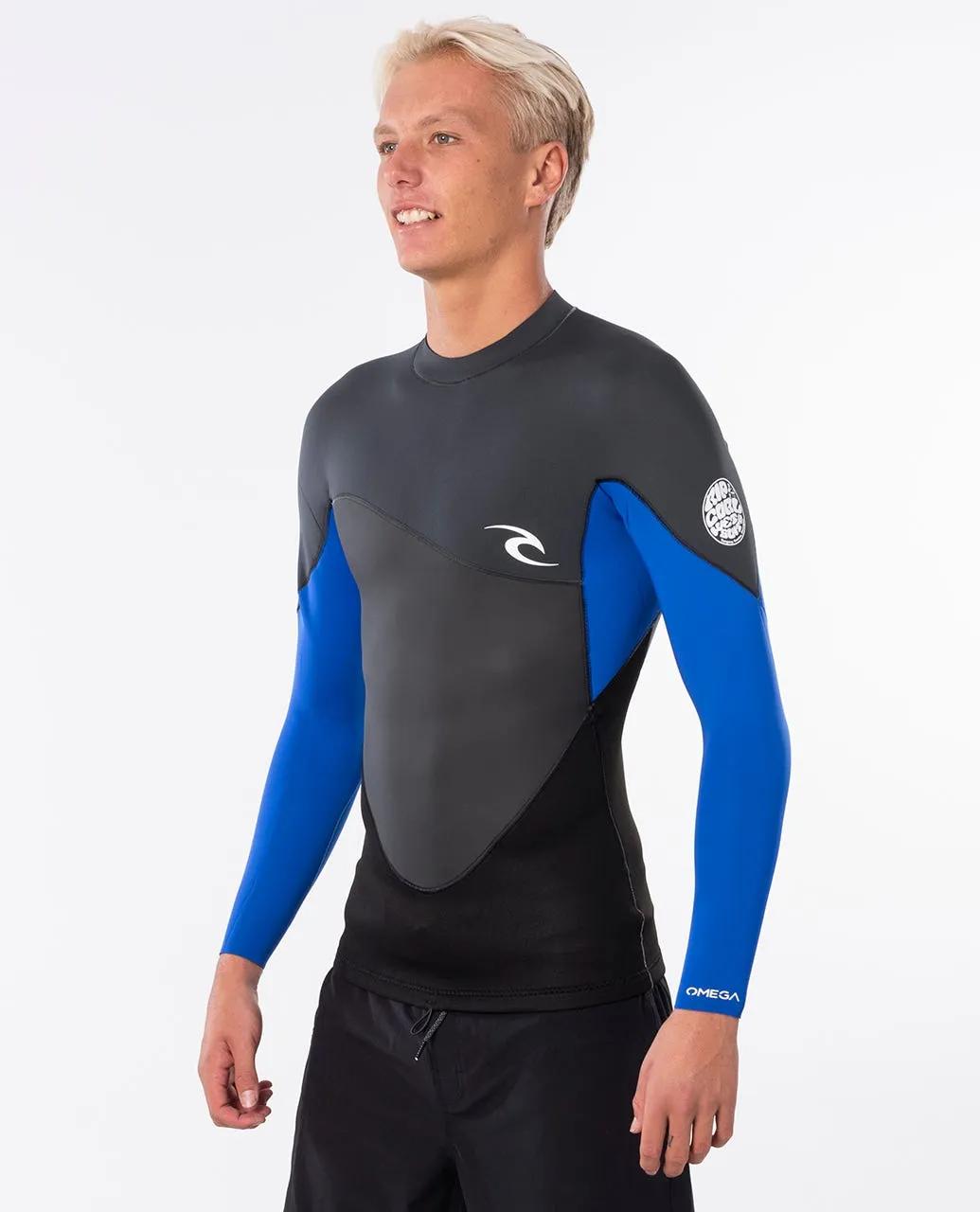Rip Curl Omega 1.5mm Mens LS Wetsuit Jacket - Black / Blue / Maroon