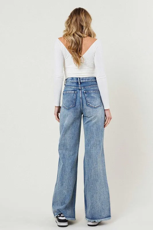 Rise Up Vintage High Rise Acid Wash Wide Leg Jeans (DS) FG VM