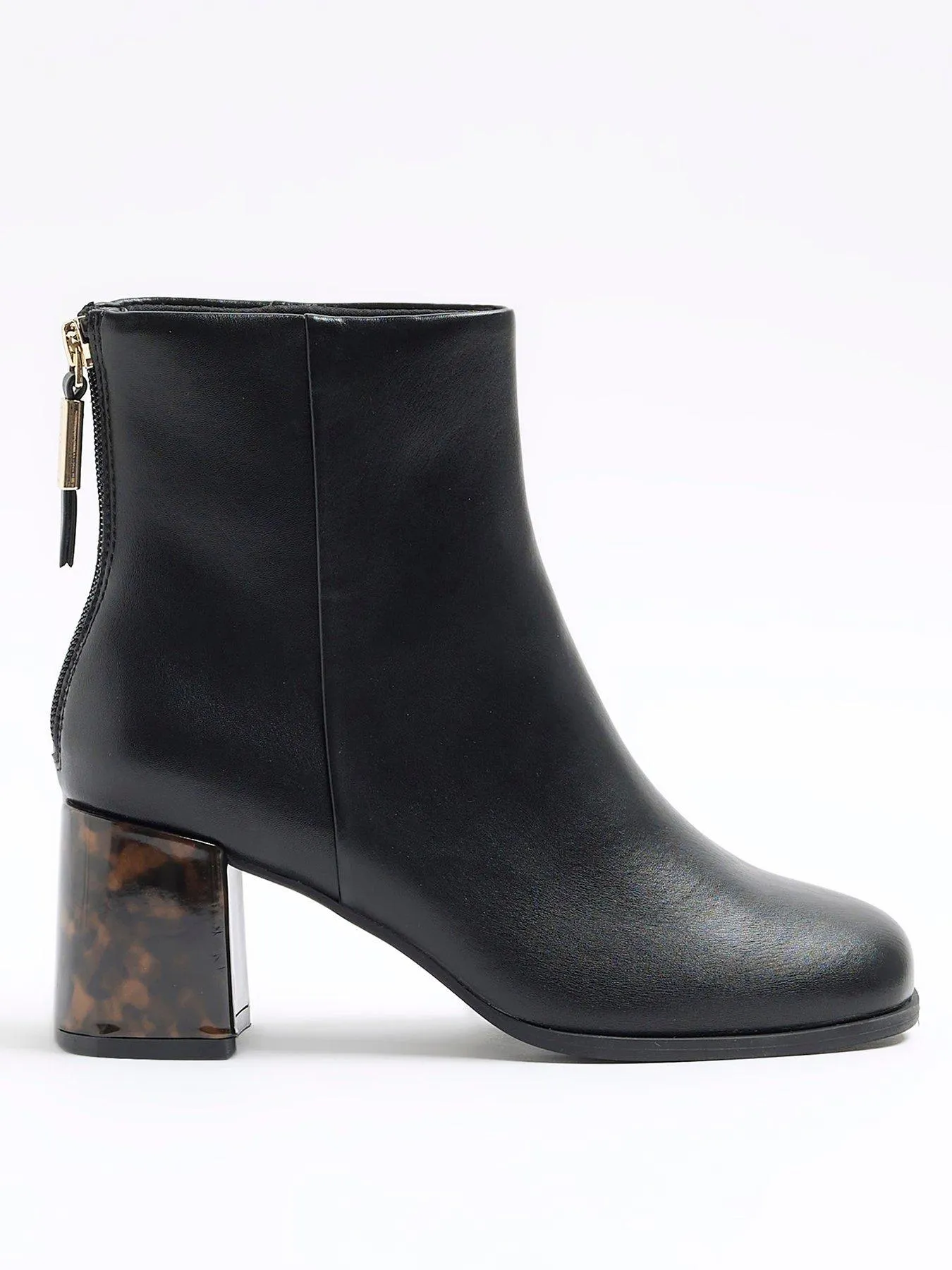 River Island Wide Fit Block Ankle Boot - Black