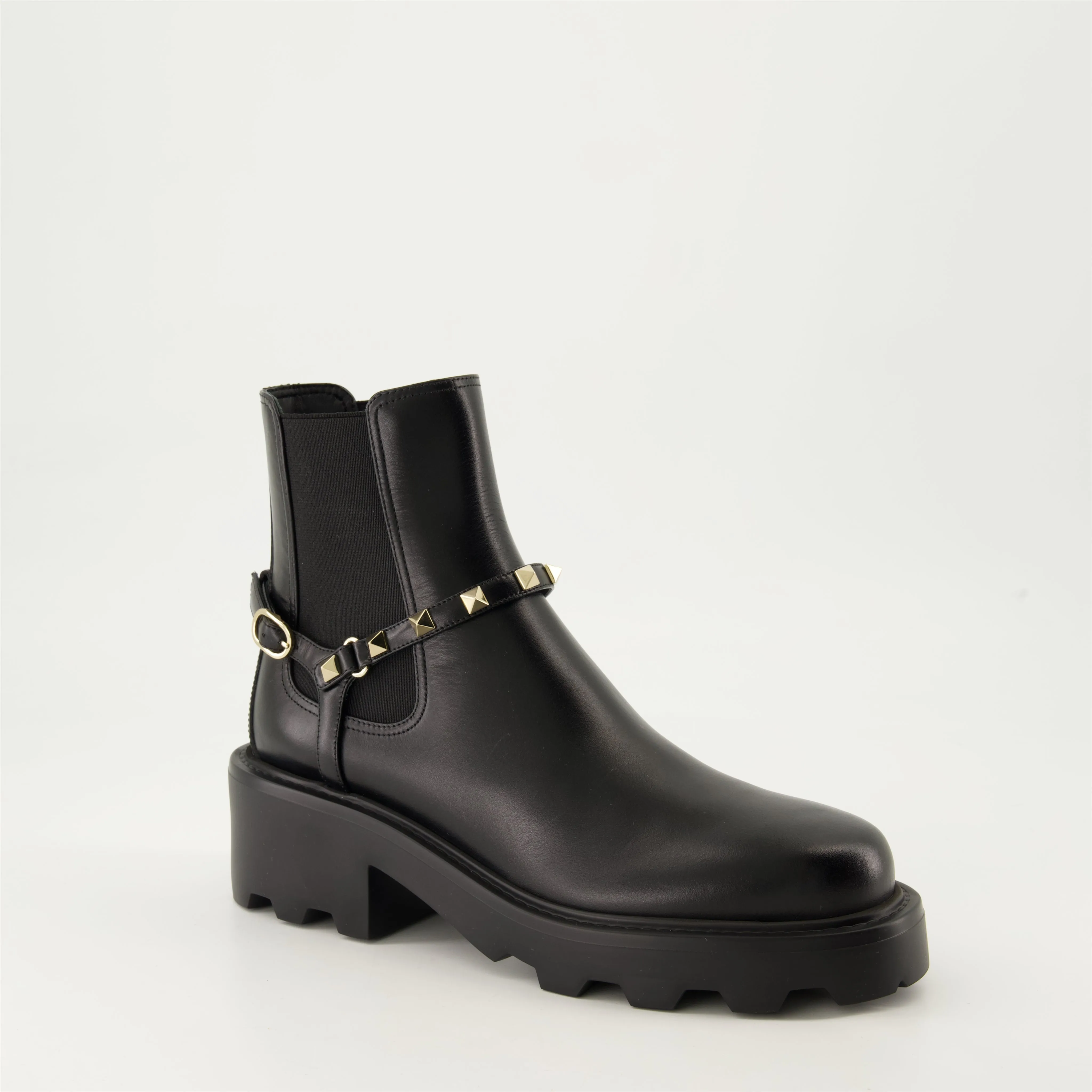 Rockstud Leather Ankle Boots