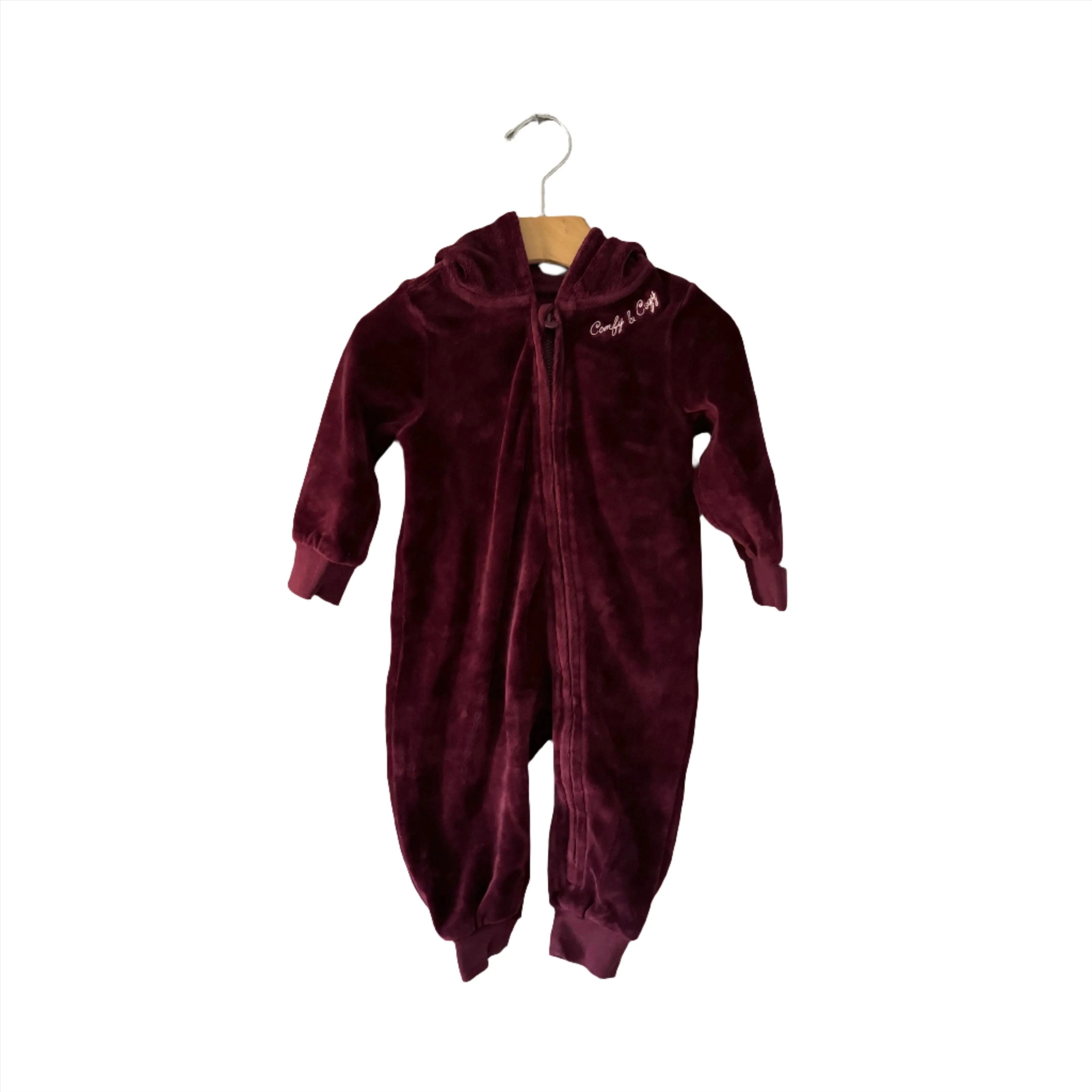 Roots / Burgundy velour romper / 6-12M