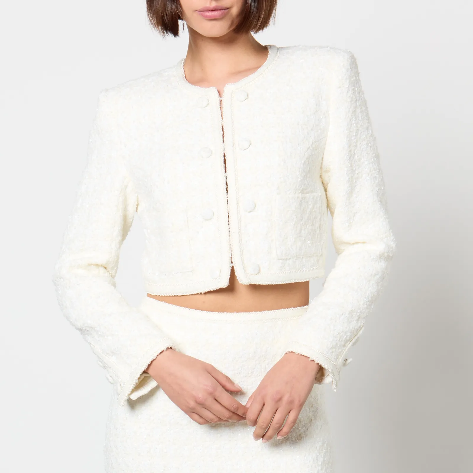 ROTATE Birger Christensen Sequinned Bouclé Cropped Jacket - DK 40/UK 12 | Coggles