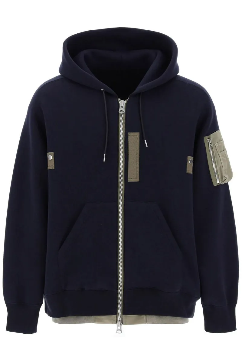 Sacai    Sacai Full Zip Hoodie With Contrast Trims