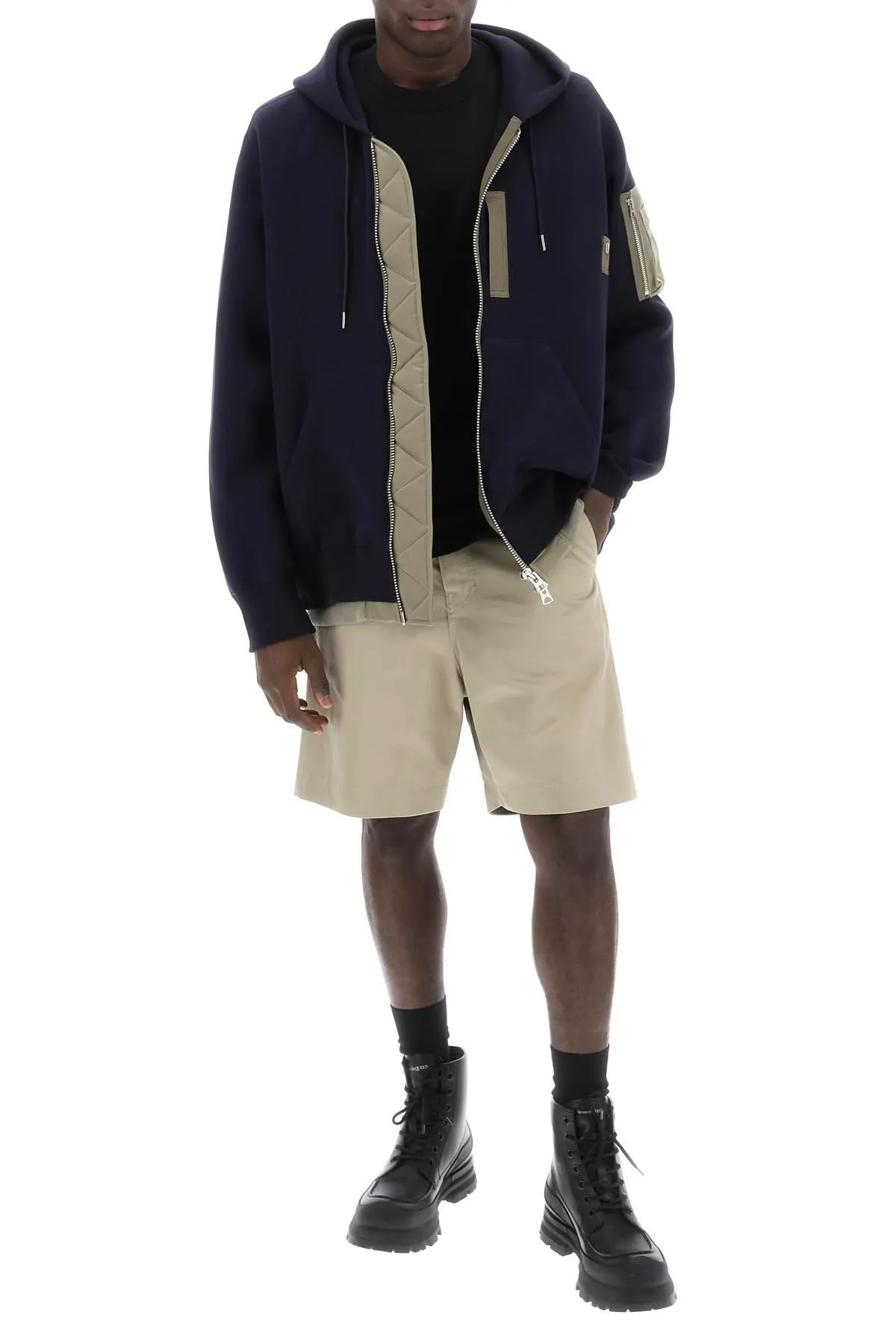 Sacai    Sacai Full Zip Hoodie With Contrast Trims