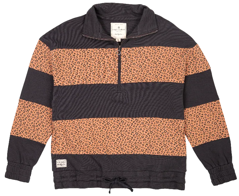 SALE Simply Southern Quarter Zip Stripe Leopard Pullover Jacket