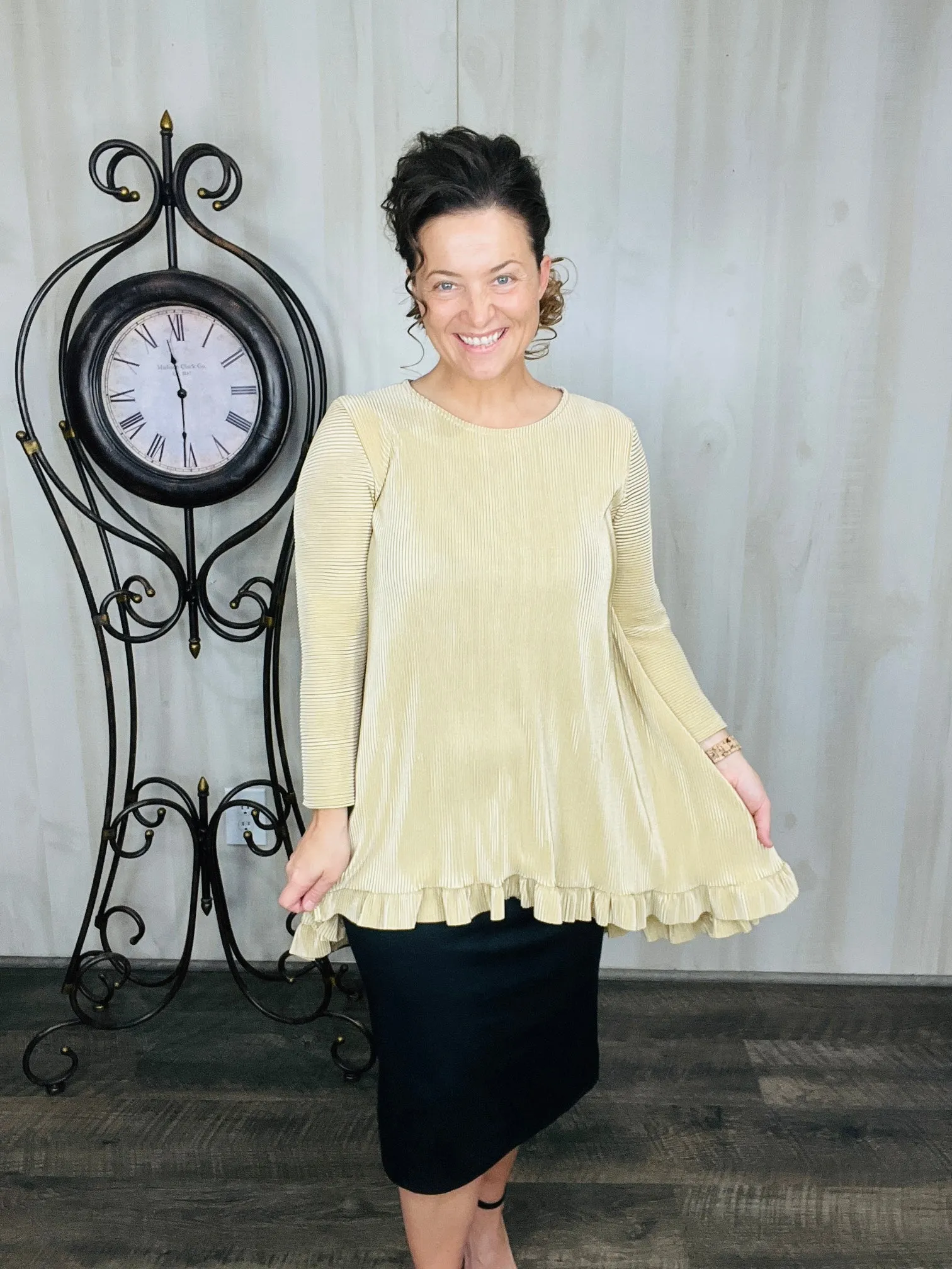 Samantha Ruffle High-Low Tunic- Bodre Champagne