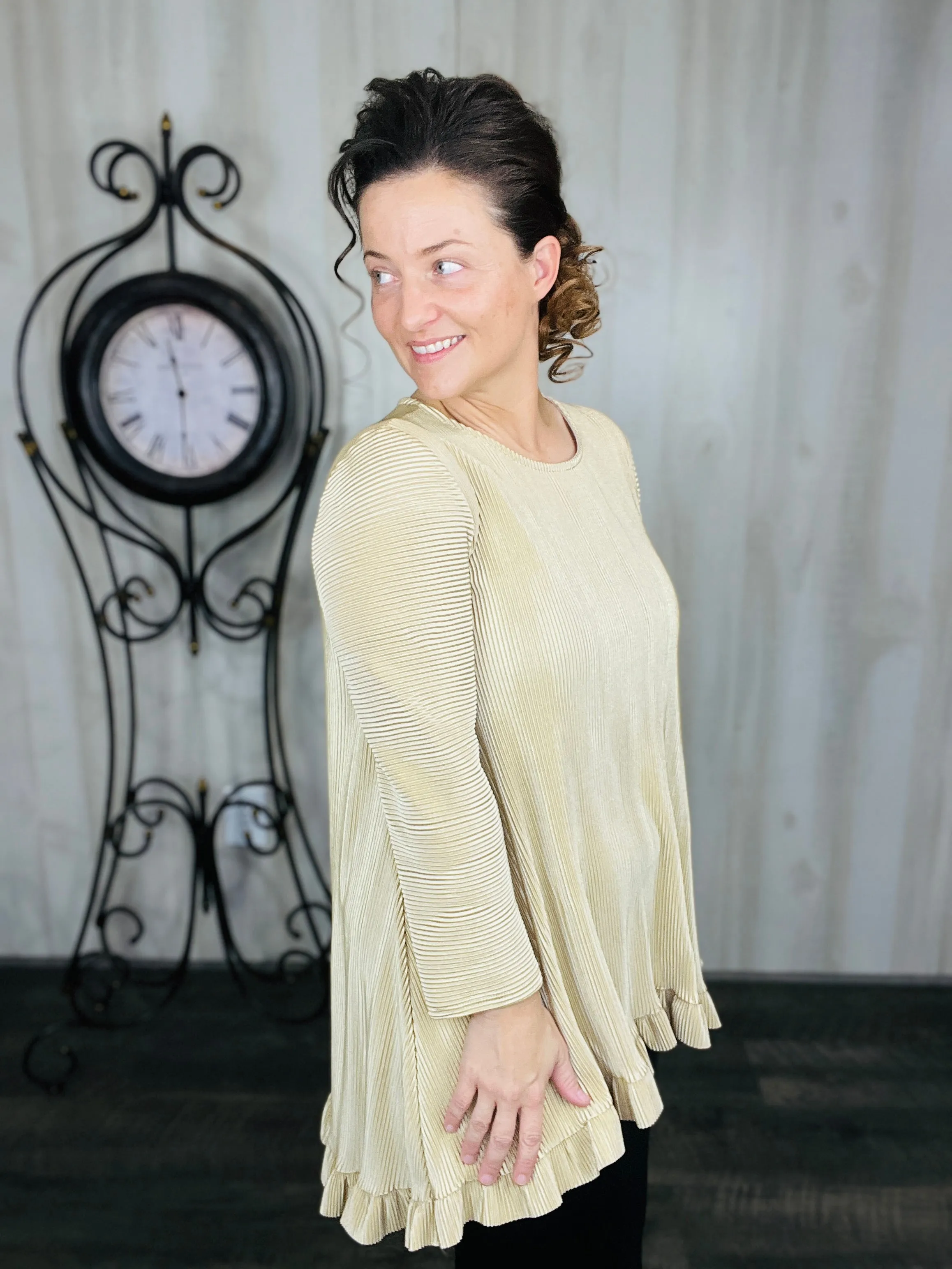 Samantha Ruffle High-Low Tunic- Bodre Champagne