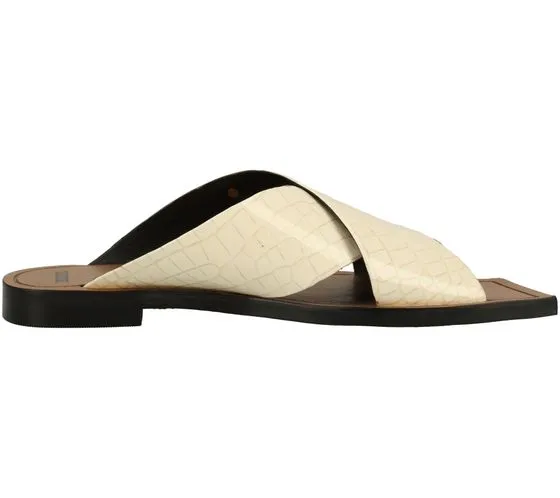 Sandale pour femme Bronx en cuir véritable avec mules d été à talon bloc plat avec application de la marque 84856-H 05 beige