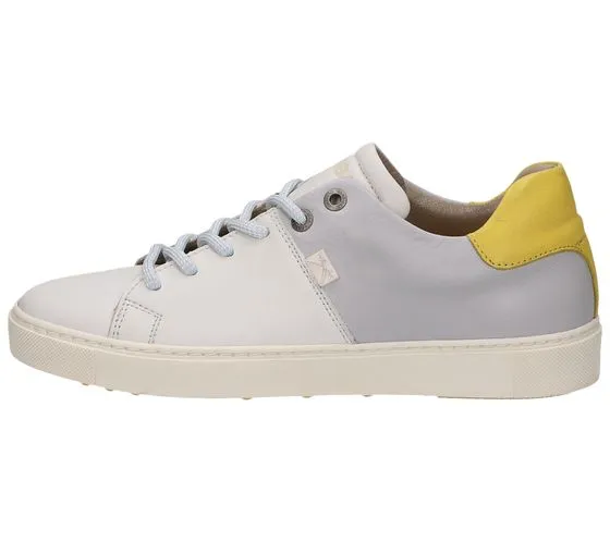 SANSIBAR Scarpe da Donna in Vera Pelle Sneakers Casual Scarpe Stringate Made in Portugal 1042778 Bianco/Grigio/Giallo
