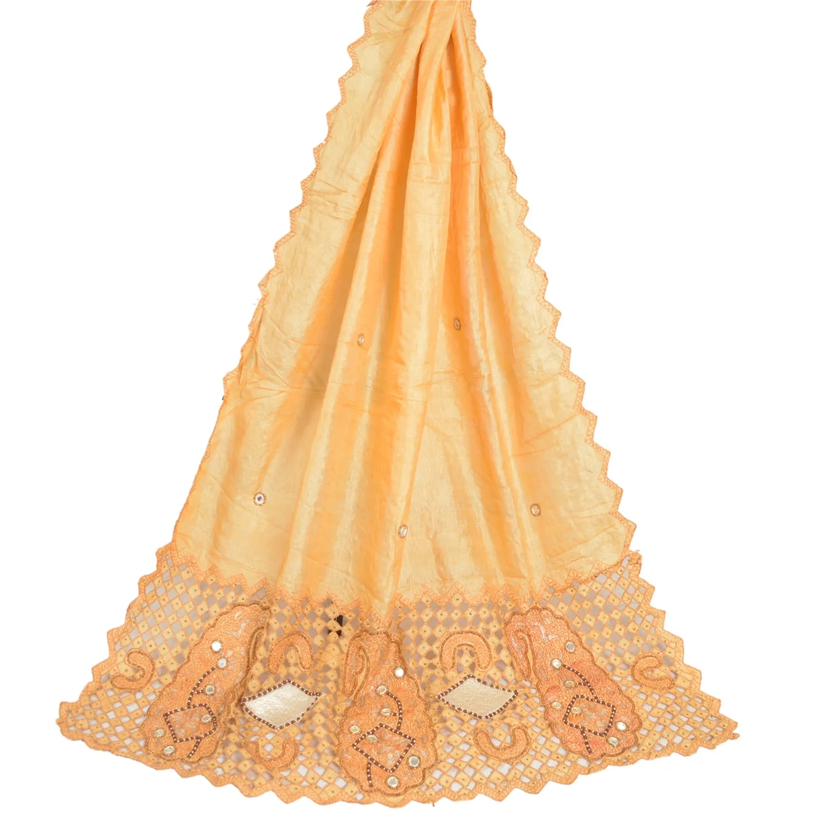 Sanskriti Vintage Dupatta Cream Long Stole 100% Pure Silk Hand Beaded Wrap Veil