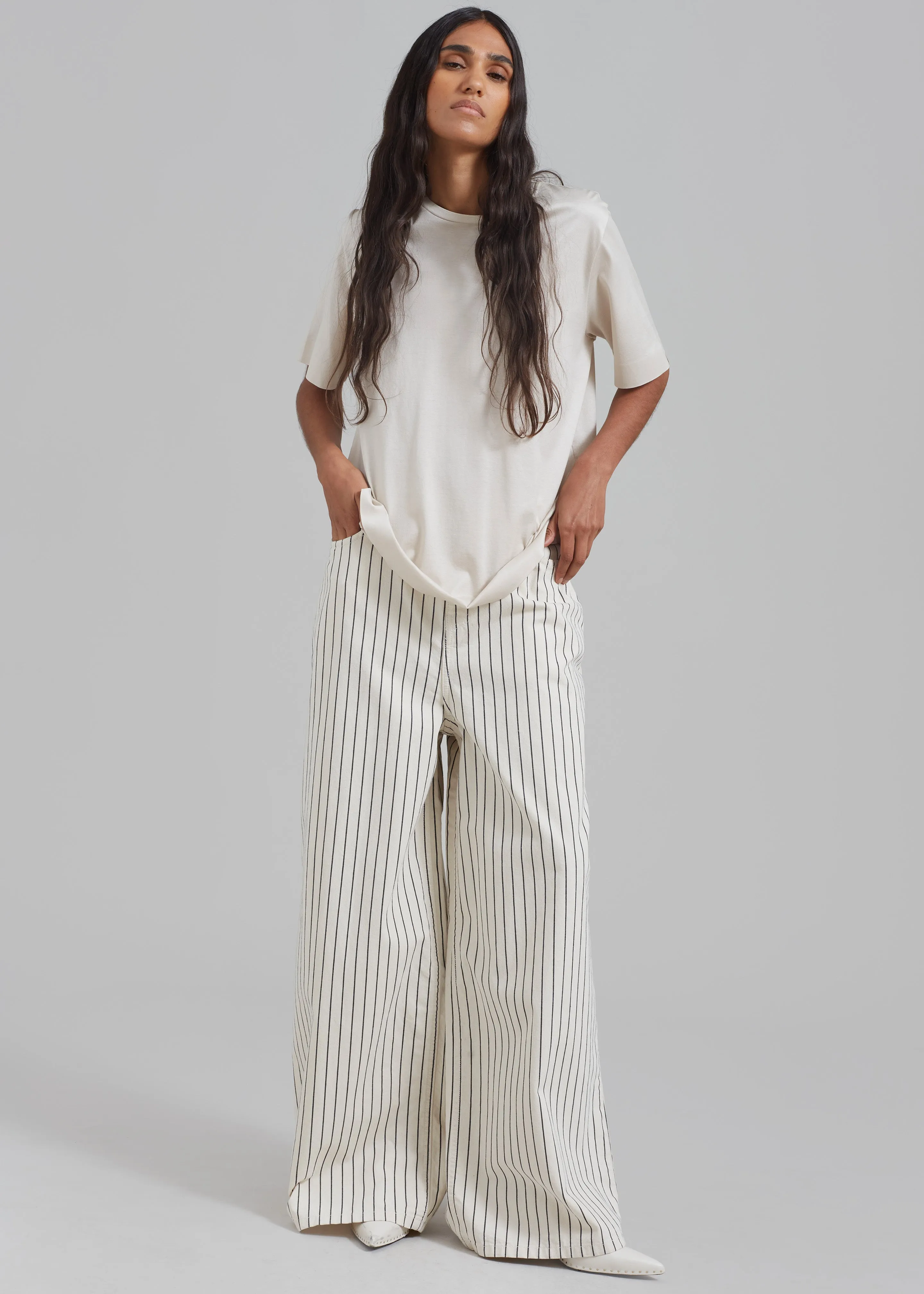 Sasha Wide Leg Jeans - Cream/Black Stripe