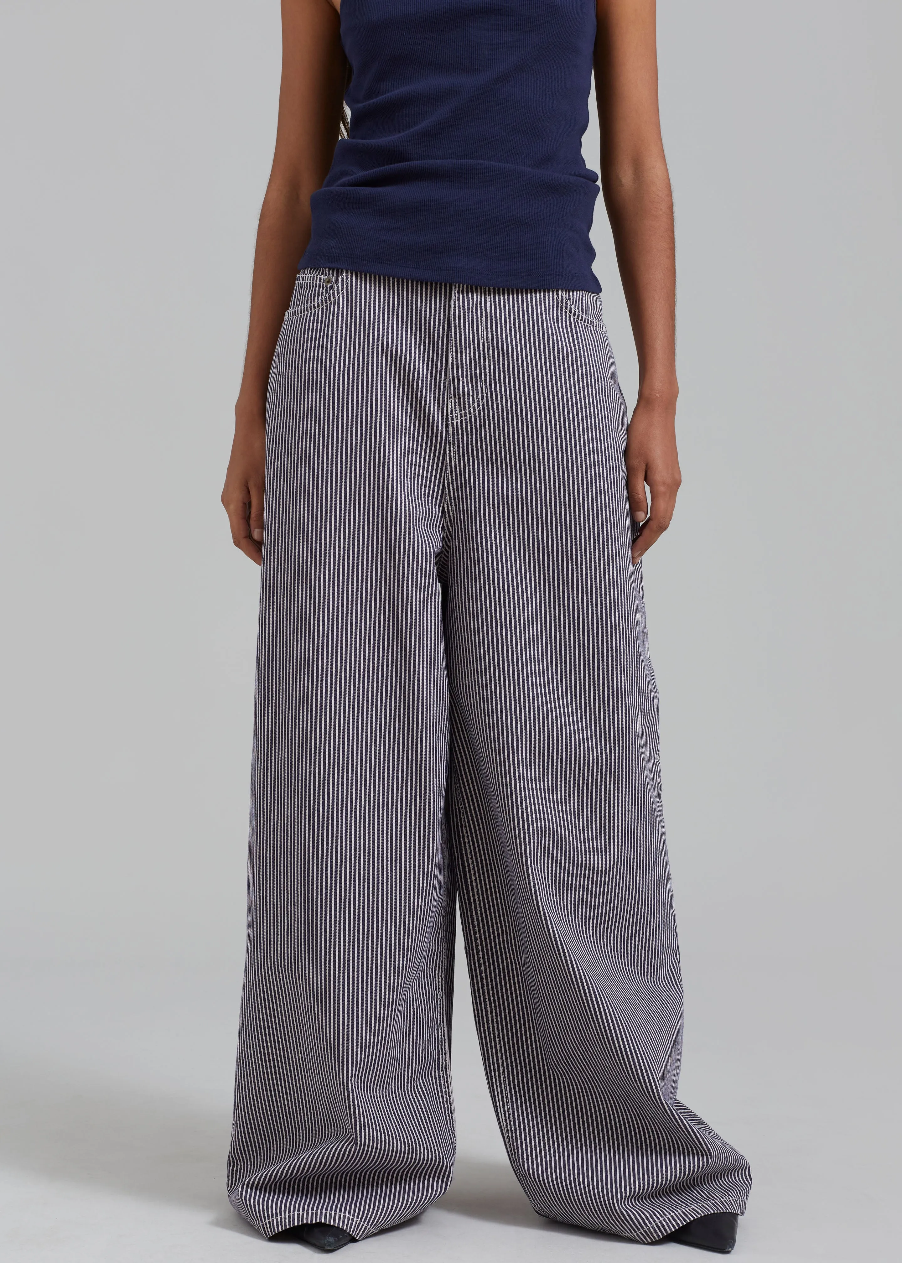 Sasha Wide Leg Jeans - Navy/White Stripe