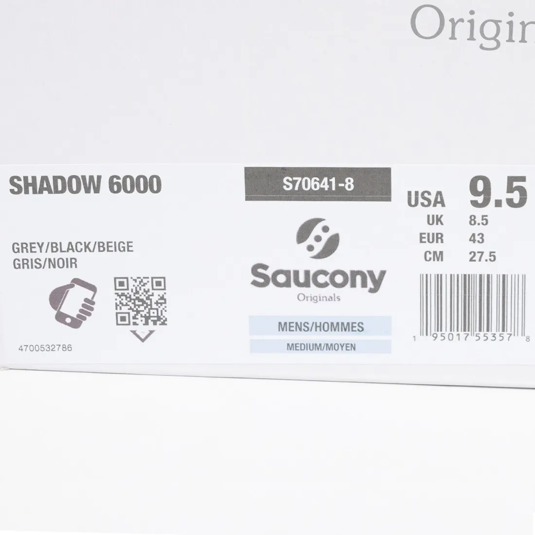 Saucony Men Shadow 6000 (gray / black / beige)