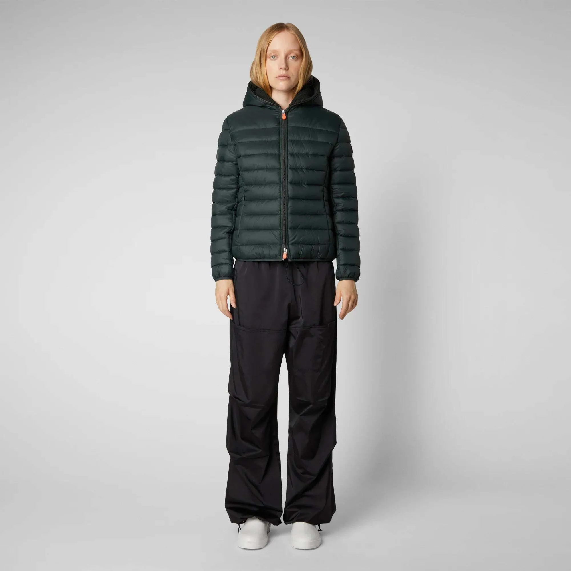 Save The Duck Women's Ethel Hooded Puffer Jacket, Green Black / S