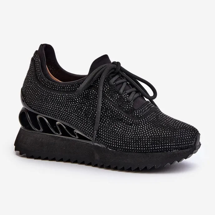 S.Barski Women's Wedge Sneakers Decorated with Zircons D&amp;A MR38-377 Black
