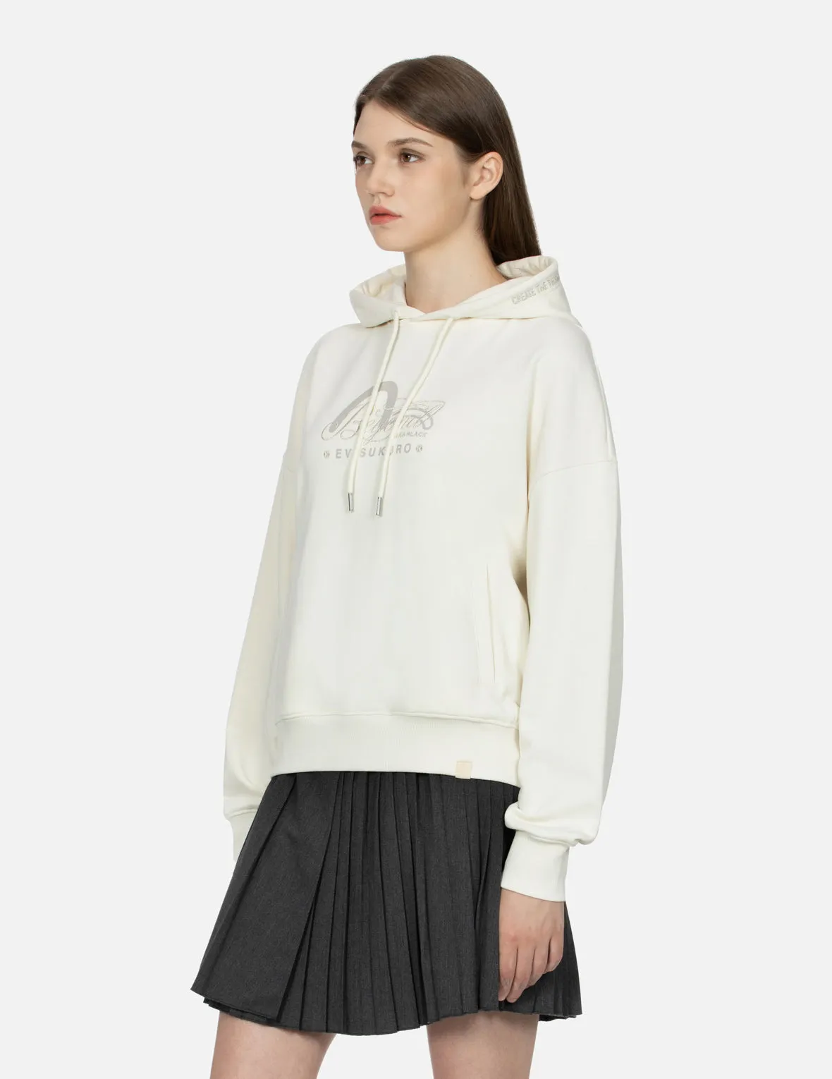 Seagull Print and Slogan Embroidery Oversized Hoodie
