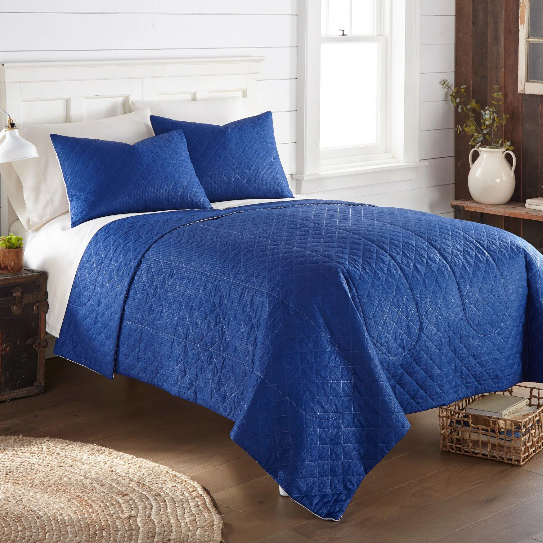 Seersucker Blue/White Stripe Design 6-in-1 Quilt Set