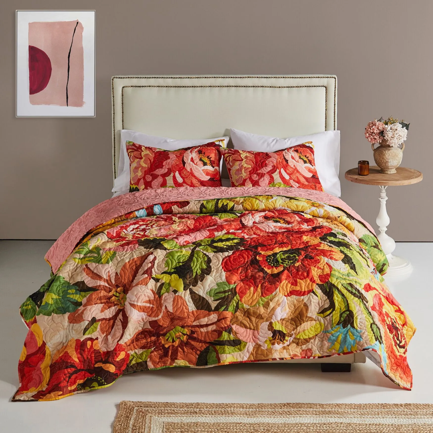 Senna Boho Floral Quilt And Pillow Sham Set