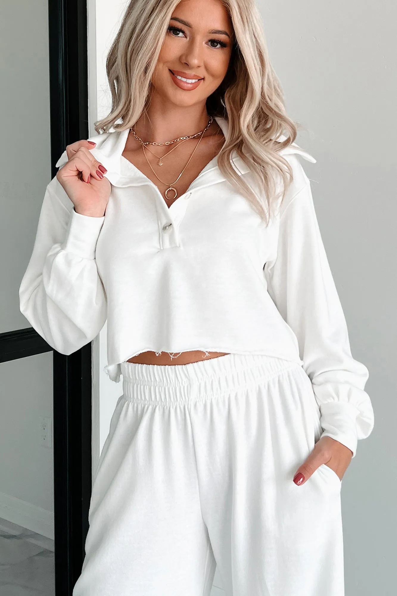 September Smiles Collared Pullover Top (Off White)