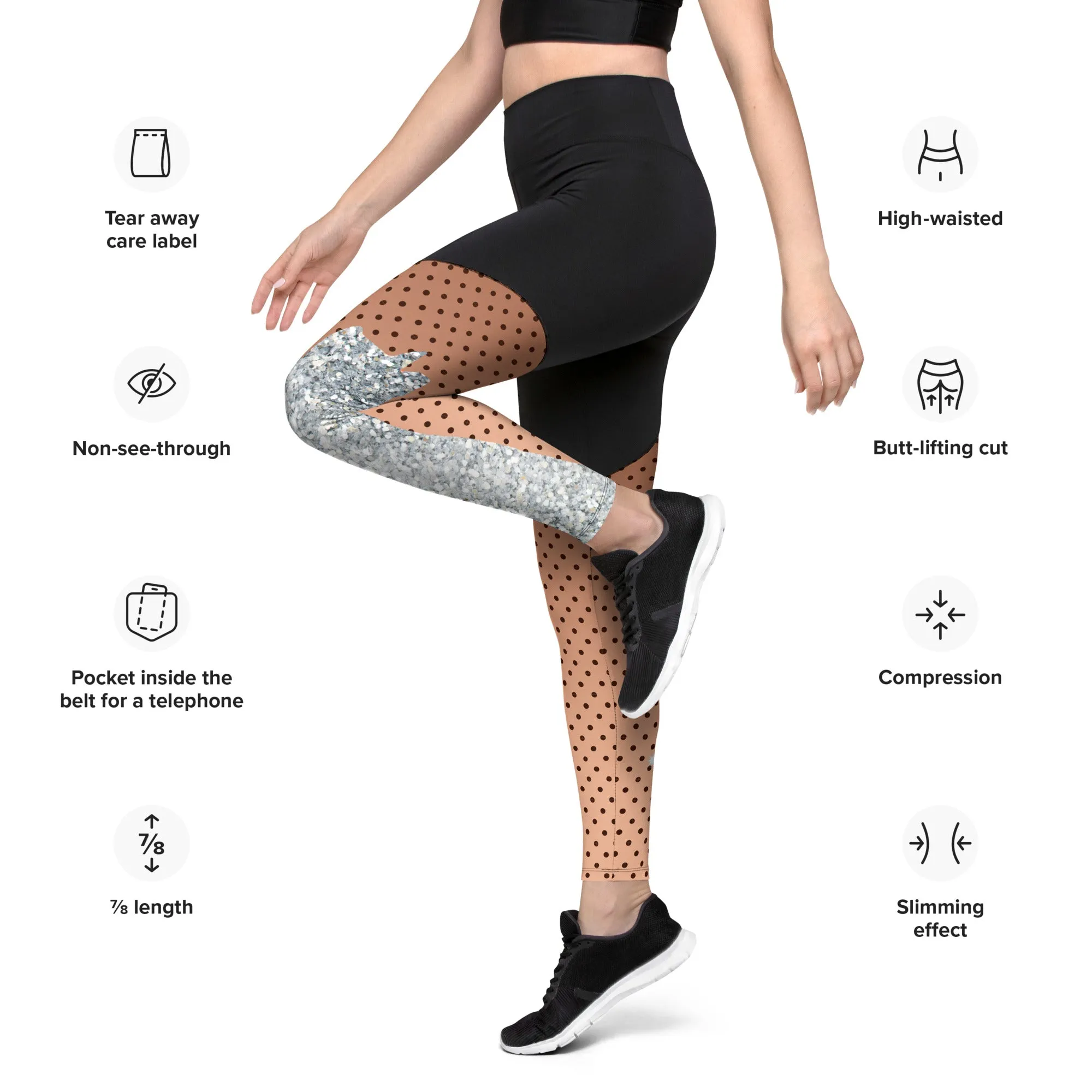 Sequin Print Mesh Compression Leggings